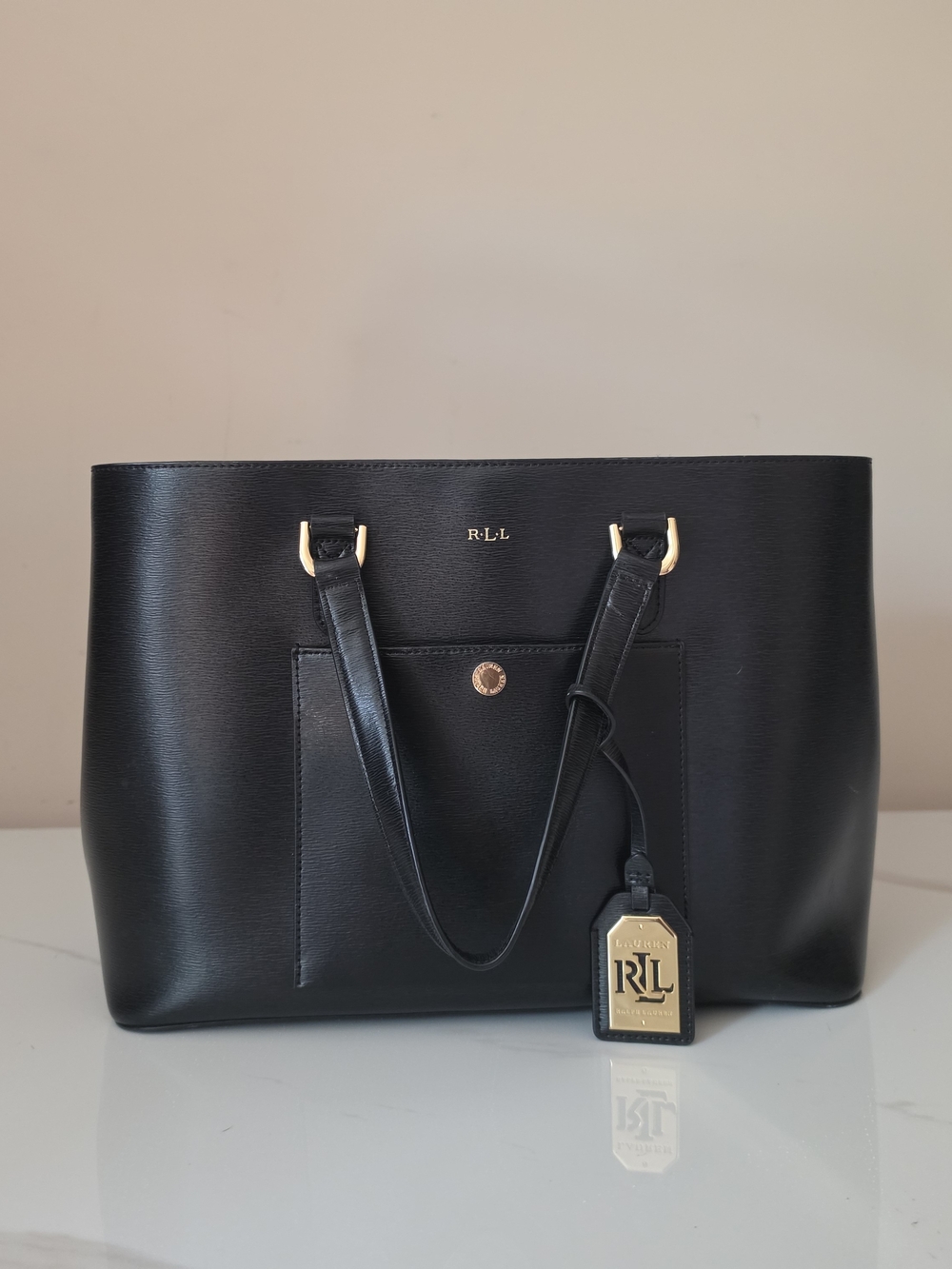 Petite Lauren Saffiano Leather Laptop Tote with Gold Hardware